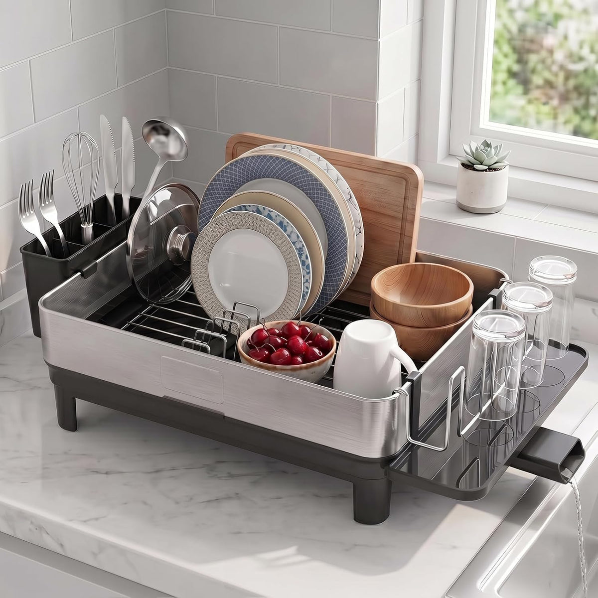 Dish Drying Rack for Kitchen Counter, 17 Inch, Stainless Steel
