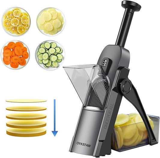 Safe Mandoline Slicer for Kitchen, Potato Slicer, Potato Slicer for Chips, Vegetable & Food Cutter,Thickness Adjustable 0.1-8 mm，Cleaning Brush (only Slice, Black Knight)