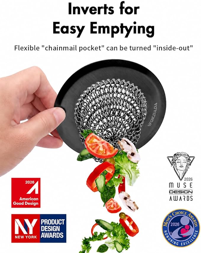 Revolutionary Kitchen Sink Drain Strainer, Patented Reversible Kitchen Sink Strainer, 304 Stainless Steel Sink Strainer Basket, Anti-Clogging & Handmade, Fit US Standard 3-1/2'' Sink Hole, Black