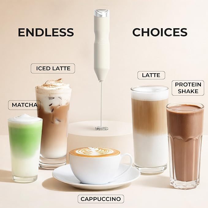 Zulay Kitchen Powerful Frother Wand AA Batteries Included, Ultra Fast Handheld Drink Mixer, Comfort Milk Frother, Stainless Steel Whisker, Frother Handheld for Coffee, Protein & Matcha - Frothmate 2.0