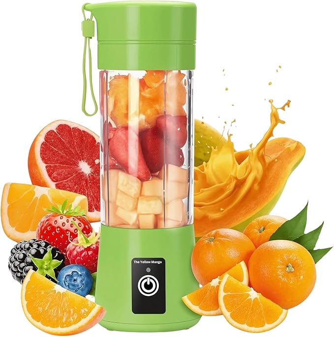 Portable Blender Cup, Electric USB Mini Juicer Blender for Shakes and Smoothies, 380ml, 6 Stainless Steel Blades, Rechargeable, Lightweight, Black, Ideal for Travel & Gym (Green)