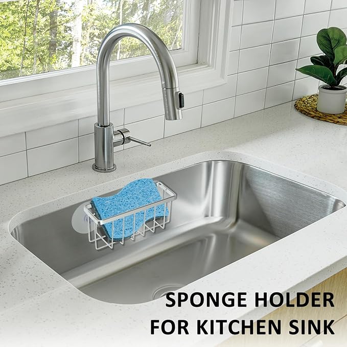 SHFKS Chrome Sink Caddy - Sponge Holder for Dish, Kitchen & Sink