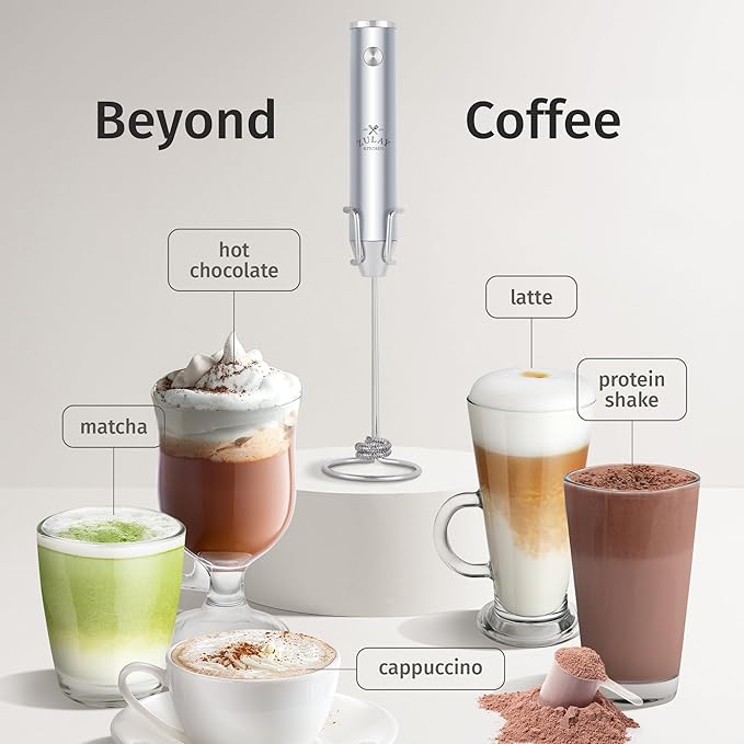 Zulay Kitchen Rechargeable Milk Frother Handheld - Frother Wand, Drink Mixer, Electric Whisk Frother, for Cappuccinos, Matcha & Protein Powder - Lux 4 Whisk 2 Speed Waterproof 2000mAh Silver