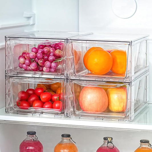 4Pack Clear Stackable Kitchen Storage Organizer, Pantry Organizers and Storage