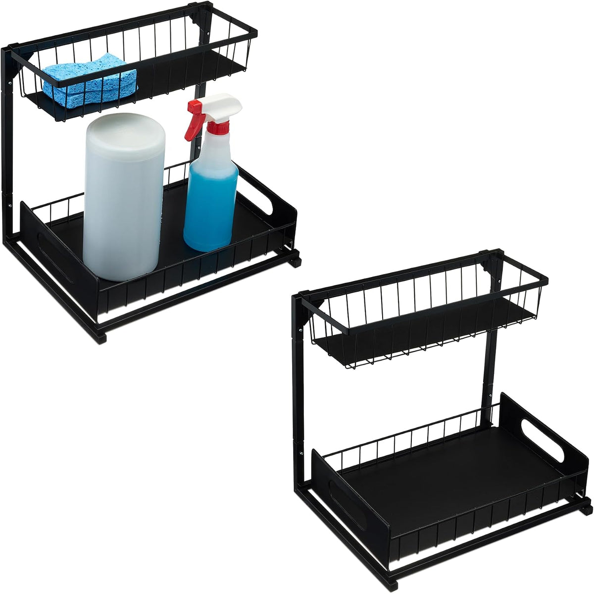 L-Shape Under Sink Storage Pull Out Cabinet Organizer, Space-Saving Design, Durable and Rust-Resistant, Black, Pack of 2