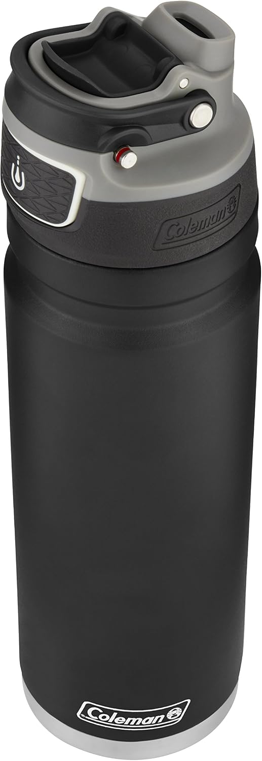 Coleman Autoseal FreeFlow Stainless Steel Water Bottle, Black, 24oz