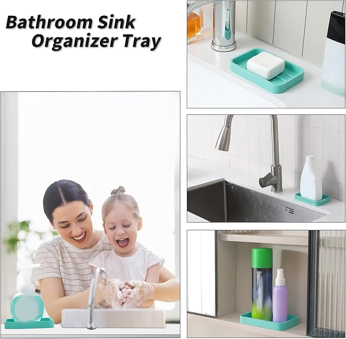 MicoYang Silicone Kitchen Sink Organizer Tray for Multiple Usage,Easy Clean Sponges Holder for Kitchen Bathroom Counter or Sink,Dish Soap Dispenser,Scrubber,Bottle,Cup Mint 4.9”x 3.2”