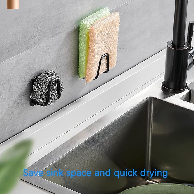 LYART 4Pcs Premium Sink Sponge Holder for Kitchen Sink Caddy Brush - SUS304 Stainless Steel Waterproof Rustproof Quick Drying Strong Self Adhesive (4. Black X 8Pcs)