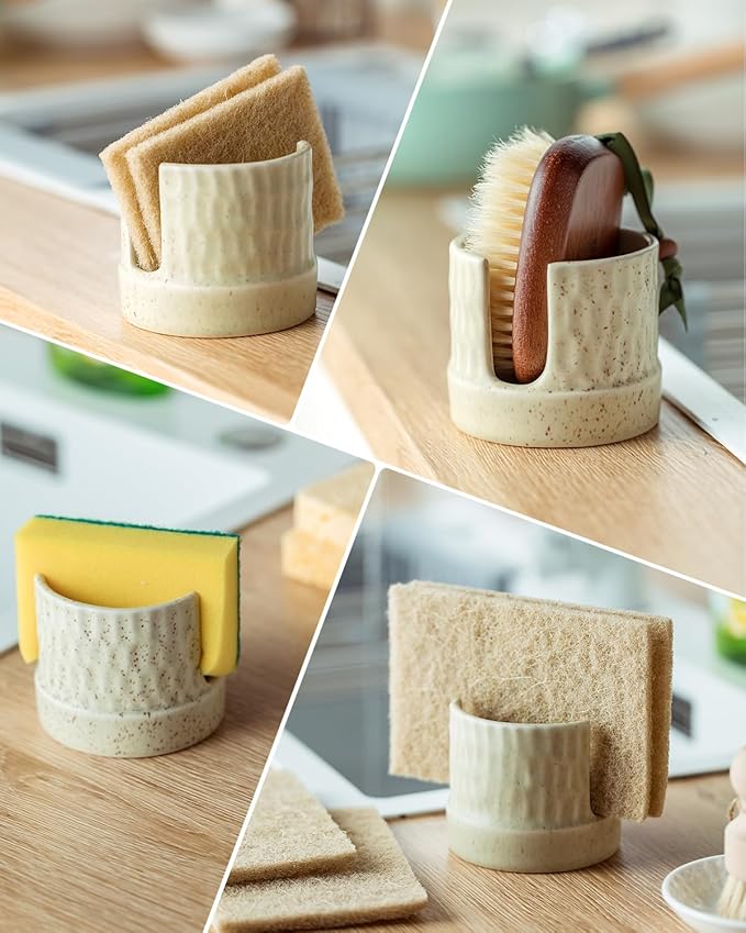 Zoeeker Kitchen Sponge Holder, Ceramics Sponge Dish Rack Sink Scrub Caddy for Scrubbers, Bathroom, Cute Kitchen Gadget Organizer, Yellow