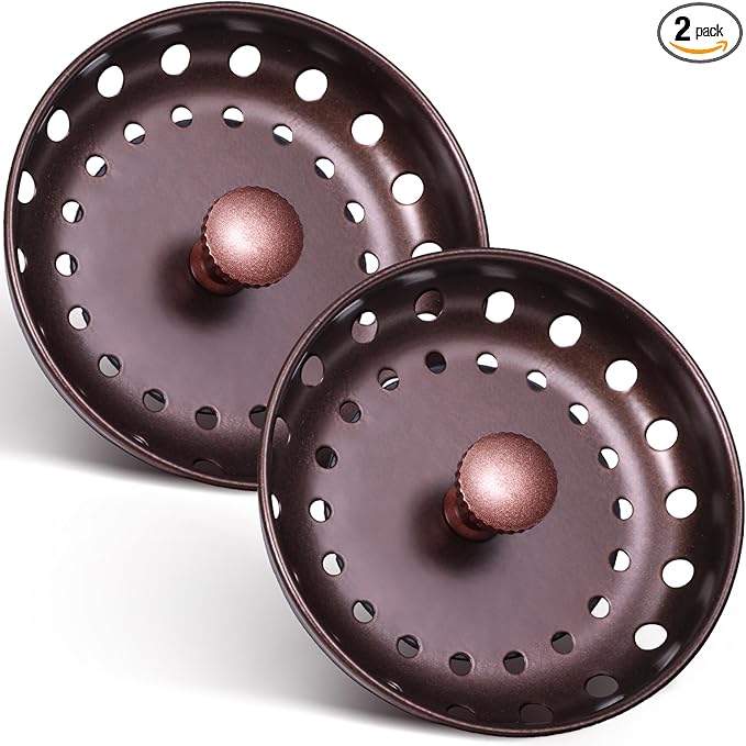 Retisee 2 Pcs Kitchen Sink Stopper Strainer Stainless Steel Drain Strainers for Universal 3-1/2 Inch Kitchen Sink Drain Replacement(Oil Rubbed Bronze)