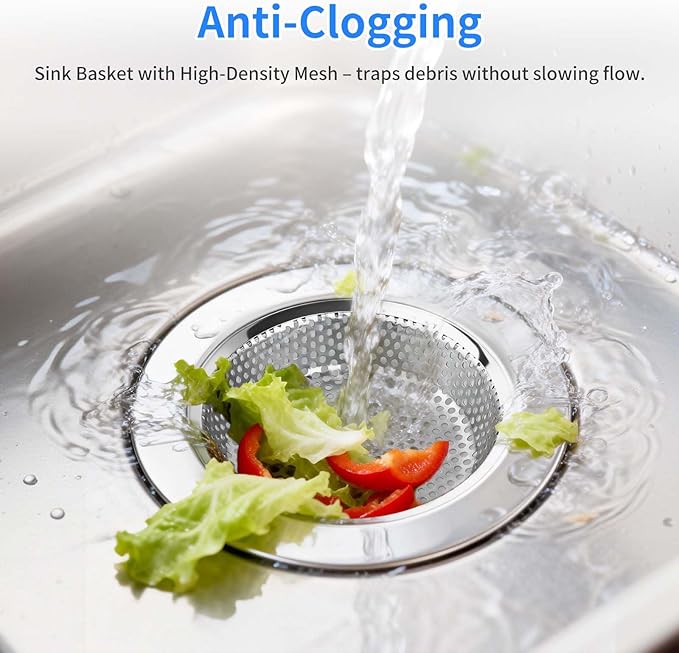 Chefbee Kitchen Sink Drain Strainer - 4 Pack Stainless Steel Sink Drain Cover Filter Food Catcher Basket with Wide Rim 4.4”, Kitchen Accessories