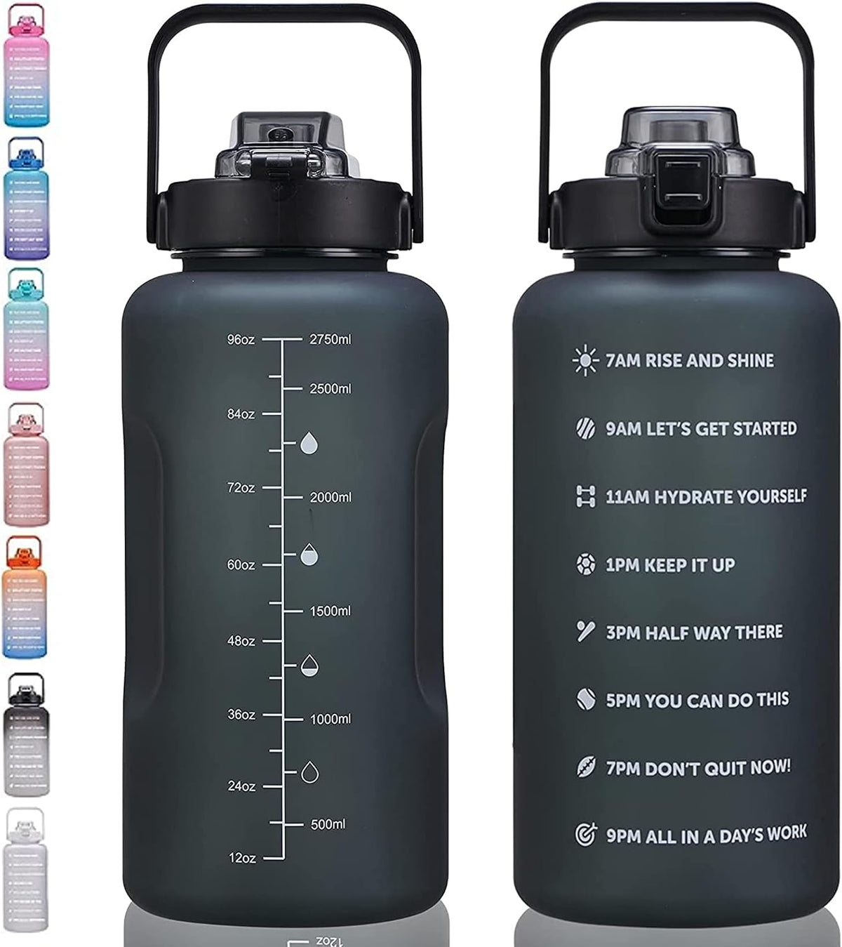 64oz,100oz,128oz Large Motivational Water Bottle with Time Marker, Leakproof & BPA Free Half Gallon Big Water Bottle with Straw Handle Tritan Frosted Water Jug for Gym,Fitness,Outdoor Sports