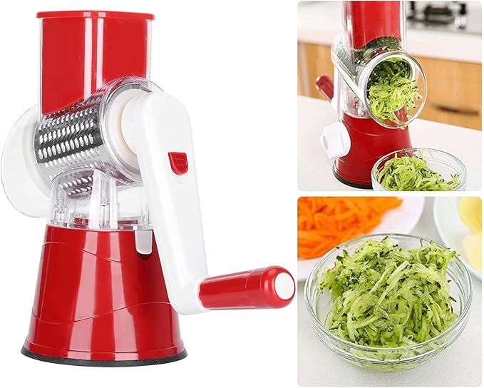 Rotary Cheese Grater Shredder, Multifunctional Cheese Grater Hand Crank Vegetable Cutter Manual Food Grater Shredder Chopper Kitchen Accessories(Red)