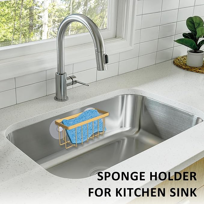 SHFKS Sponge Holder for Kitchen Sink,Gold Sponge Holder,Kitchen Sink Caddy (Gold)