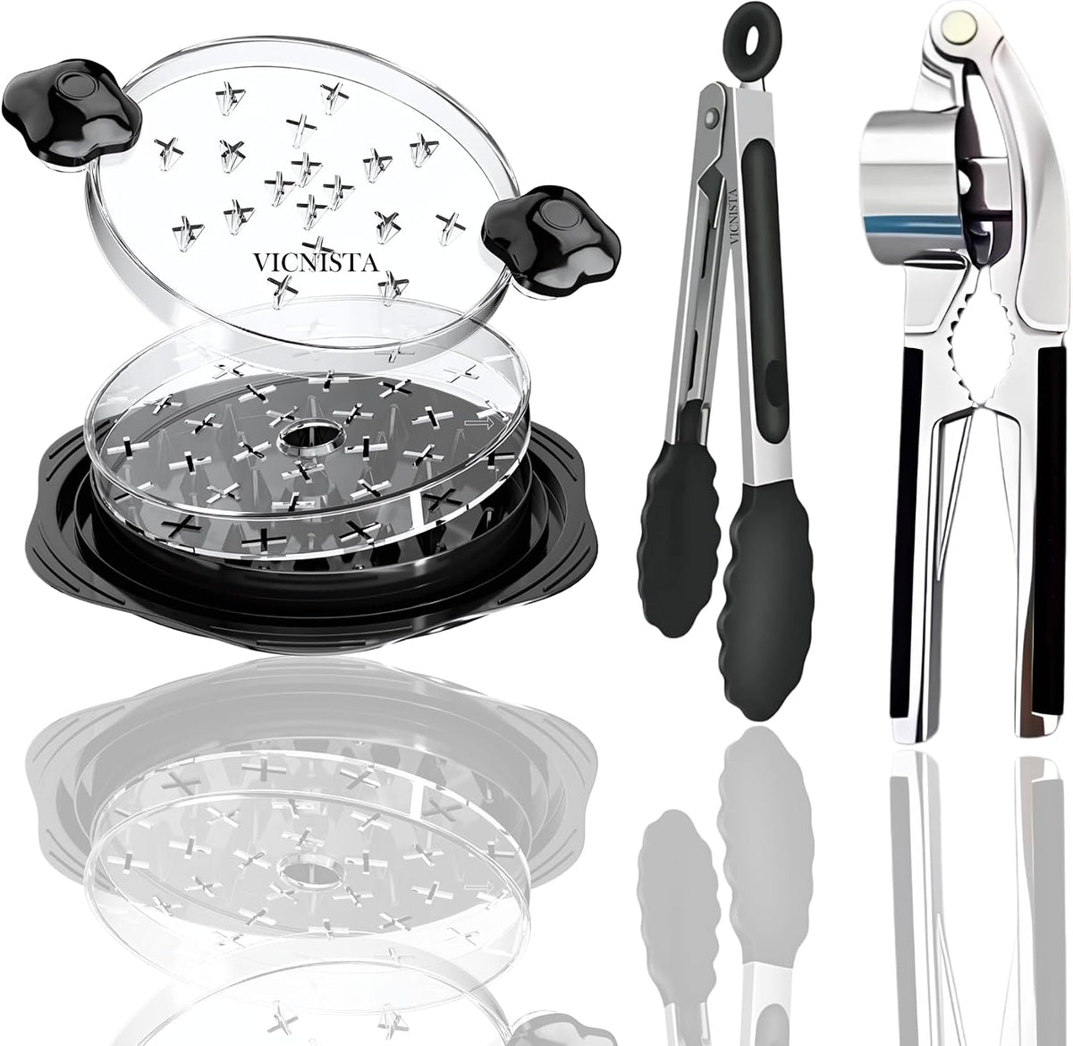 3-in-1 Chicken Shredder Tool & Garlic Press Set - Manual Meat Shredder with Tongs, Stainless Steel Garlic Mincer, BPA-Free Kitchen Gadgets for Pulled Pork, Ginger, Dishwasher Safe