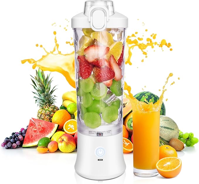 Portable Blender, 20oz Powerful Personal Blender Shakes and Smoothies USB Rechargeable - Efficient Safe On The Go Blenders Fruit Juicer Cup Kitchen Gym Office Outdoor Sports