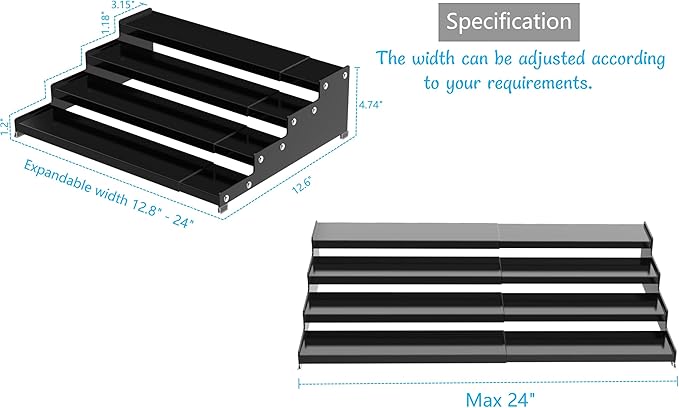 Jojocross Expandable 4-Tier Step Spice Rack Organizer for Kitchen Cabinet Modern Design and Non Skid Space Saving Storage Shelf for Countertop Cabinets Pantry (1Pack/Gun-Grey)