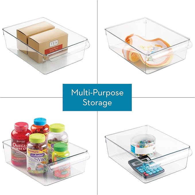 iDesign Fridge Storage Bin with Handle - Fridge Tray for Cheeses and Snacks - Set of 4 - Clear