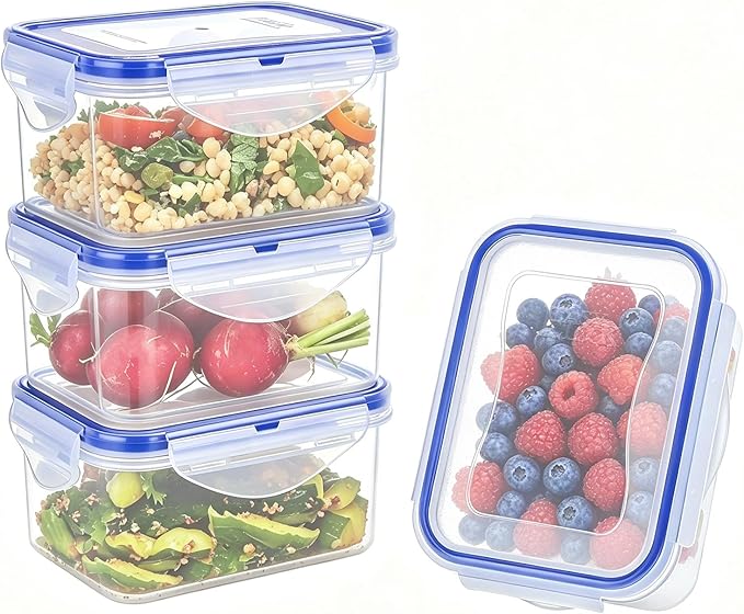 KIGI Food Storage Containers with Airtight Lids, Leak-Proof & Stackable, 4-Sided Locking lids, Ideal for Meal Prep, Snack, Fruit, Lunch & Leftovers, BPA-Free Plastic (2.48 Cup, 8-Piece)