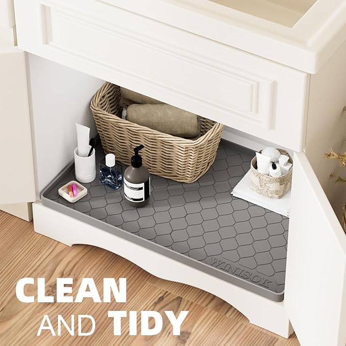 Winisok Silicone Under Sink Mat 37" x 22", Kitchen Essentials and Gadgets, Shelf Liner and Cabinet Protector, Home Organizers and Storage, Waterproof Bathroom Tray