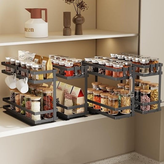 Magheo 4-Pack Spice Rack Organizer - 2 Tier, Black