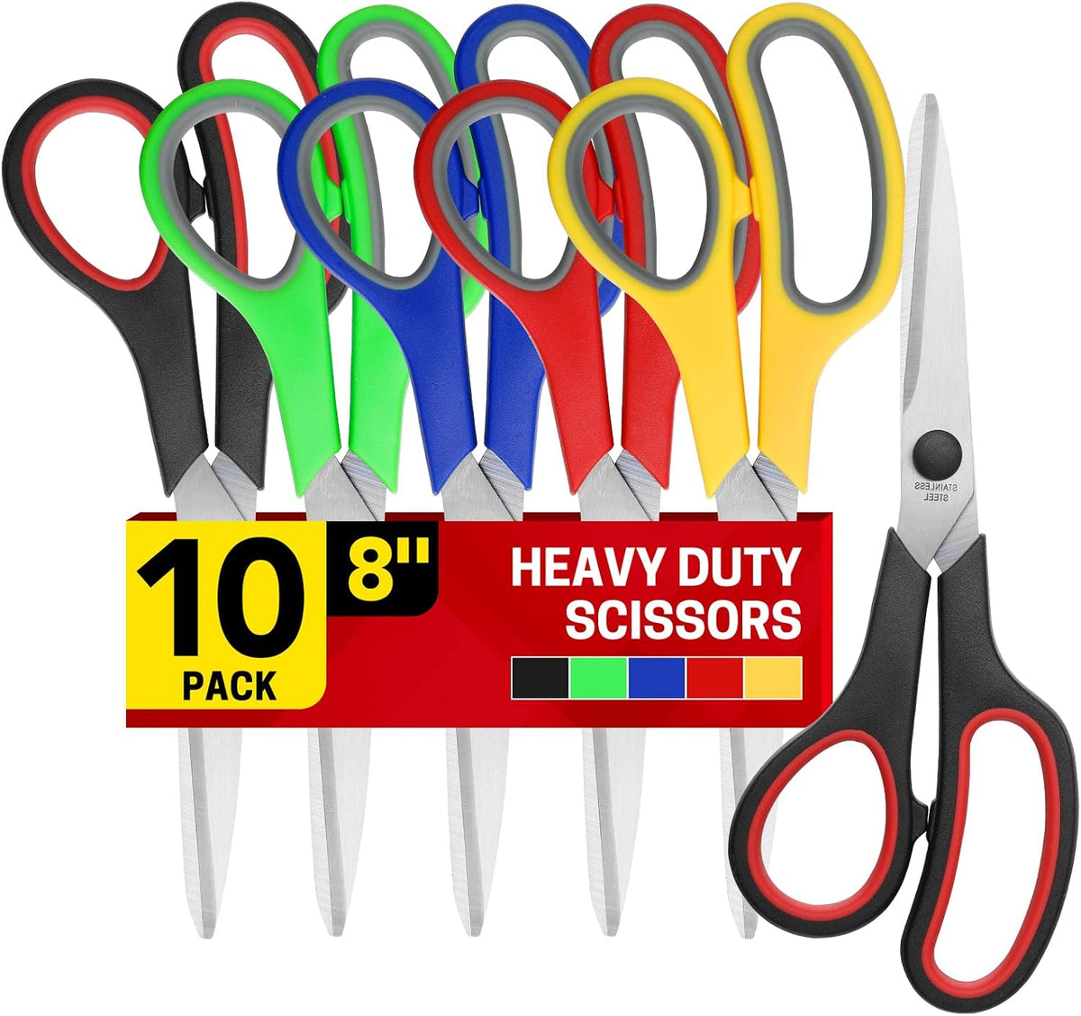 10 Pack 8" Scissors All Purpose, Heavy Duty Scissors for Office
