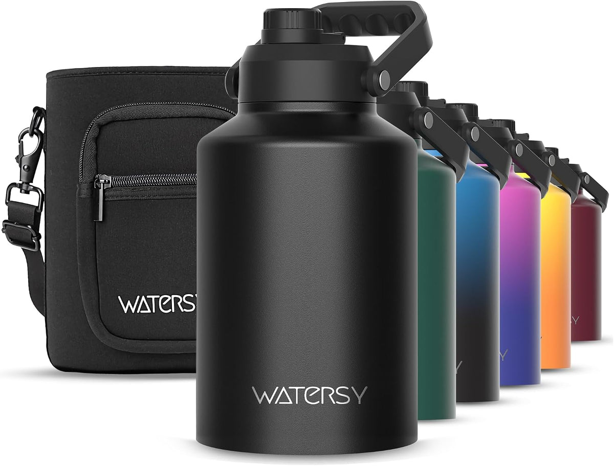 1 Gallon Water Bottle Insulated(Cold for 48 Hrs),BPA Free&Leak Proof,128oz Stainless Steel Water Jug with Handle for Gym,Hiking,Camping&Travel,Black Large Thermo