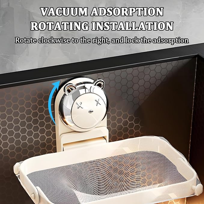 Foldable Kitchen Sink Strainer with Filter Mesh Bags, Food Waste Filter Basket, Suction Cup Folding Washing Vegetables and Fruits Drying Bag Holder (White)