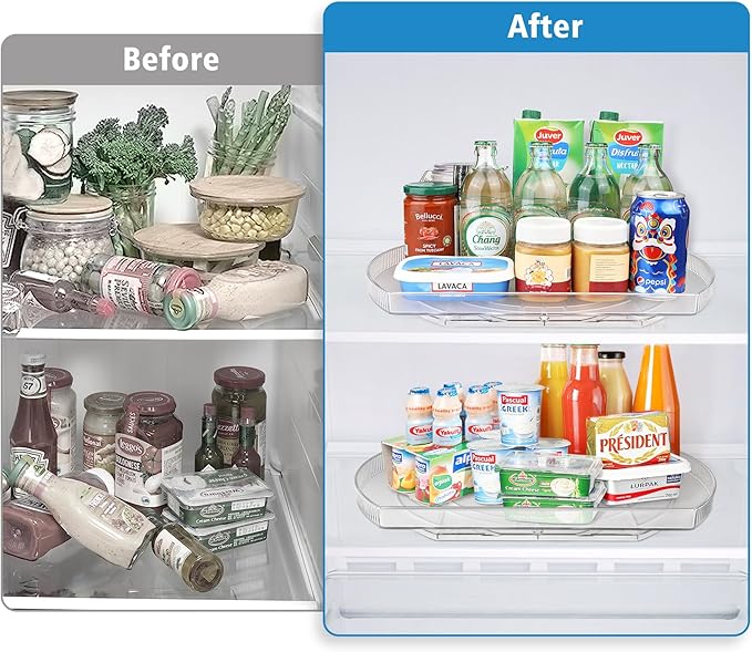 Lazy Susan Turntable for Refrigerator, Square Turntable Organizer for Fridge Cabinet, Pantry, Countertop (15.3" x 11.1" Rectangle 2 Pack - Clear)