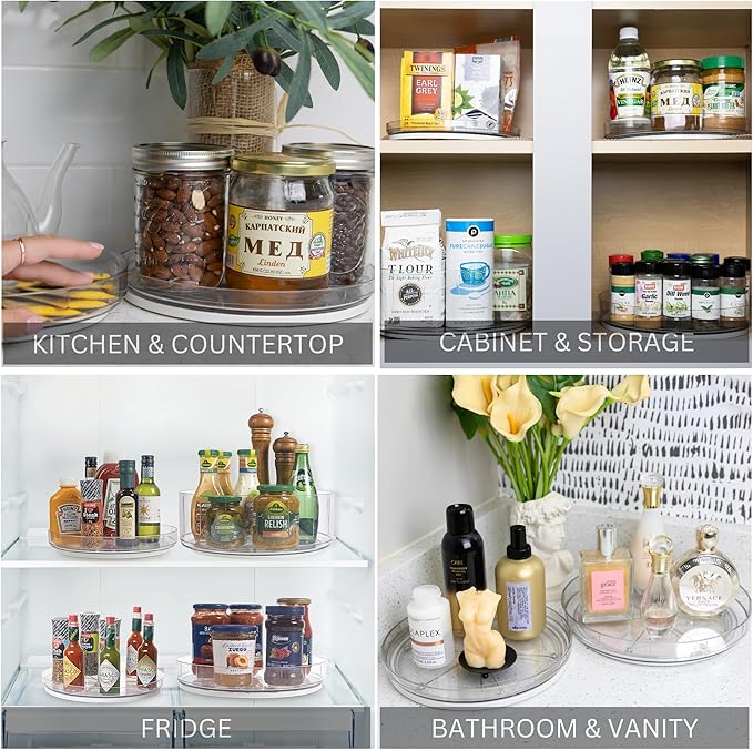 NOSTALGIQ Set Lazy Susan - Lazy Susan Organizer 2-Pack - Rotating Cabinet & Spice Rack, Clear