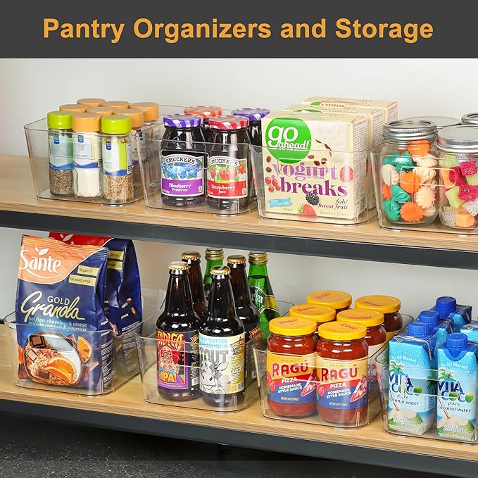 Heyuzb Pantry Organizers and Storage, 12 Pack Clear Plastic Storage Bins for Freezer, Multi-Use Organizer Bins for Kitchen, Office, Fridge, Cabinet and Shelf Organizing