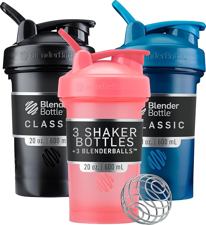 BlenderBottle Classic V2 Shaker Bottle Perfect for Protein Shakes and Pre Workout, 20-Ounce (3 Pack), Black, Navy, Pink