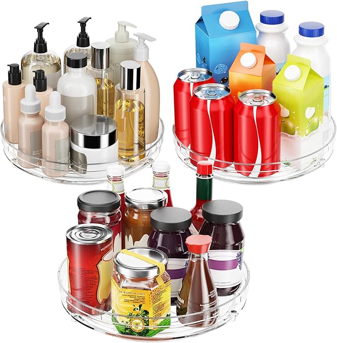 Optish 3 Pack 9.5" Lazy Susan Organizer, Pantry Organizers and Storage, Lazy Susan Turntable for Cabinet, Refrigerator, Closet, Countertop, Non-Skid Fridge Organizer