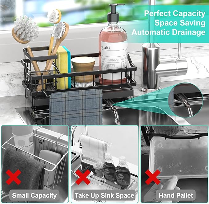 Sponge Holder for Kitchen Sink - Countertop Rustproof Stainless Steel, Kitchen Gadgets Accessories, Sink Caddy