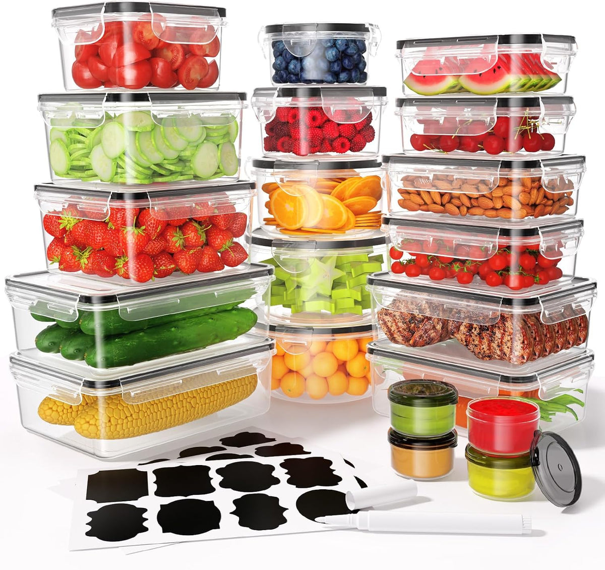 Large 40 Piece Food Storage Containers with Airtight Lids, BPA-free