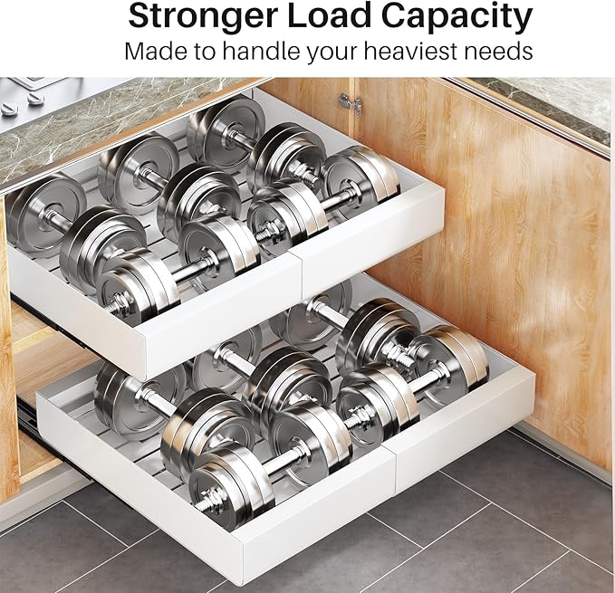 Pull out Cabinet Organizer, 6-pack, Expandable(12"-20") Heavy Duty Slide out Drawers Fixed with Adhesive Nano Film for Pots, Roll out Shelf Storage for Kitchen Base Cabinet Organization(3 Rails)