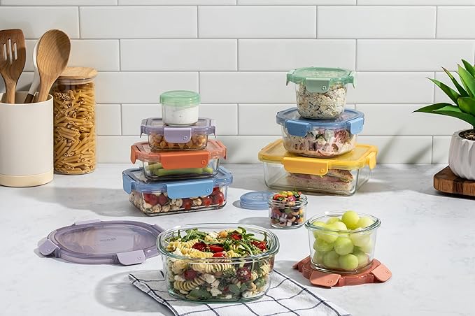 Ello Color Lock 8PC Mixed Glass Food Storage Sets, Leak-Proof Glass Food Storage Containers