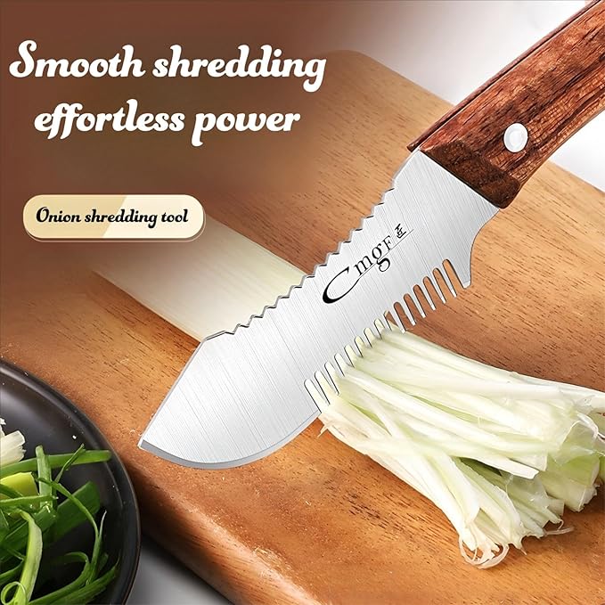 Julienne Slicer Stainless Steel Onion Cutter Scallion Shredder, Vegetable Chopper with Comb Teeth, Kitchen Gadgets (Wooden Handle)