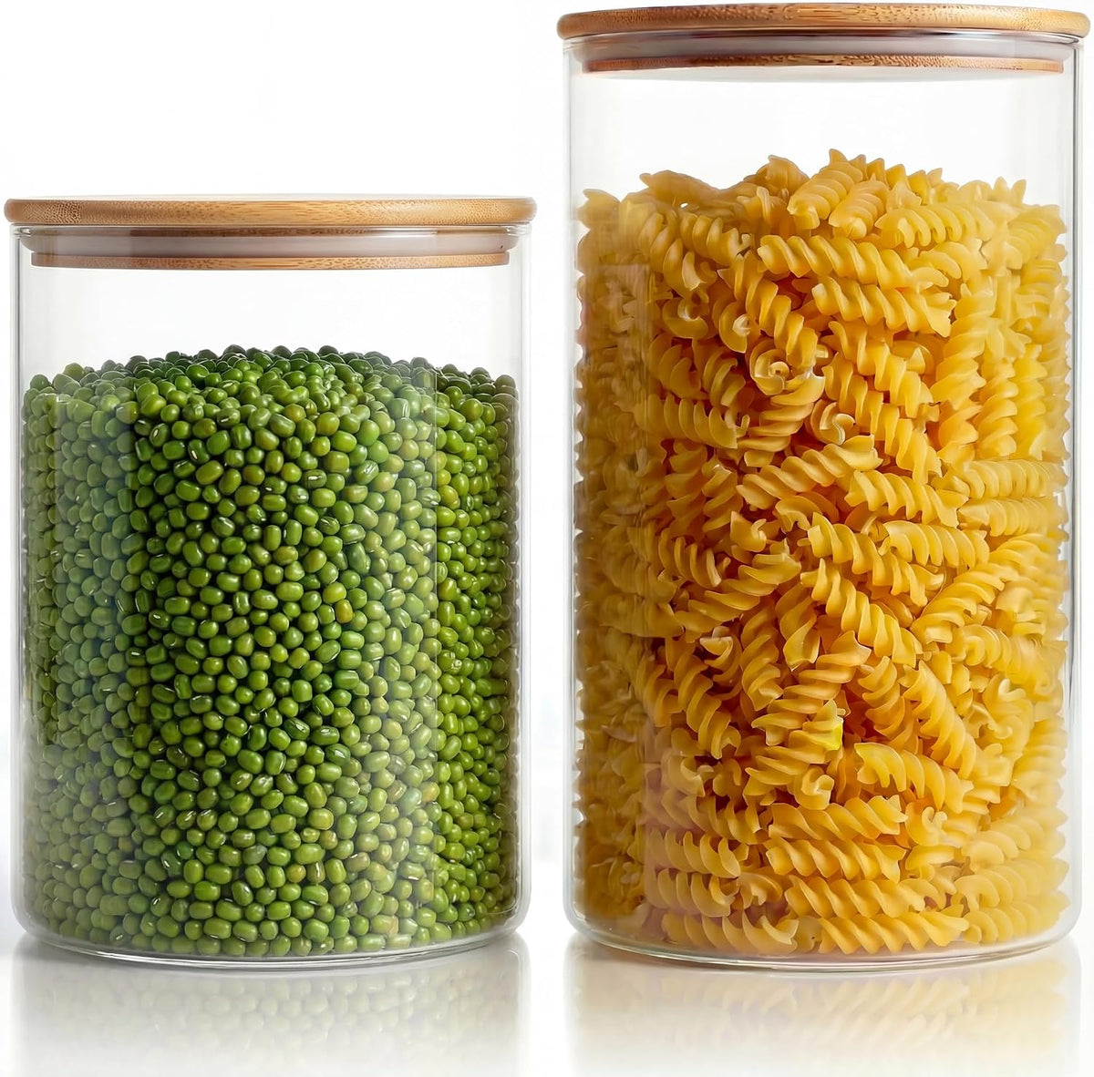 Large Glass Storage Containers with Bamboo Lids for Flour & Sugar, 2 Pack