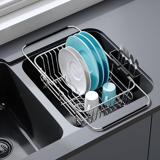 Apartment RV Small Dish Drainer Drying Rack Over The Sink In Stainless Steel for Narrow Kitchen