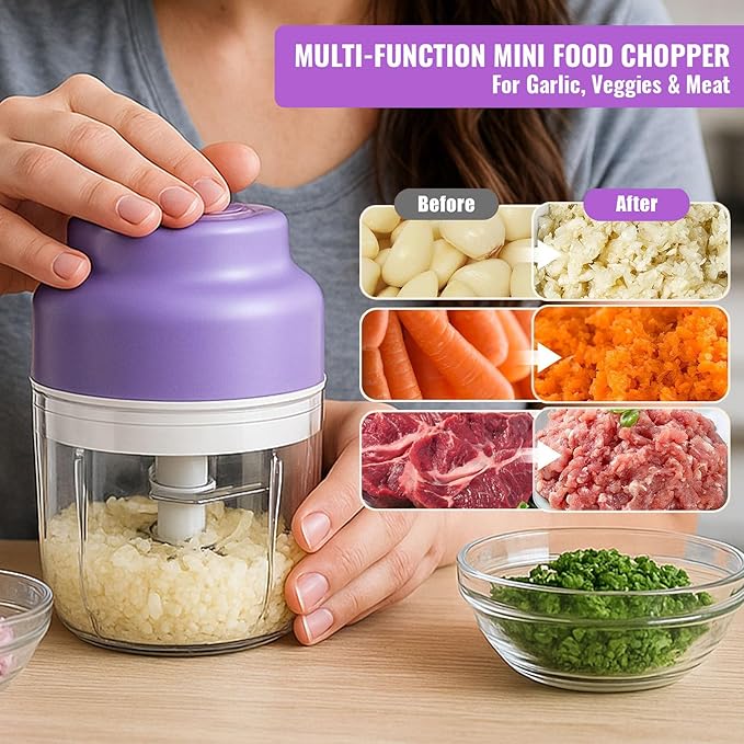 Electric Garlic Chopper, 320ML Portable Veggie Chopper, Rechargeable Vegetable Chopper,Garlic Grinder Masher Onion Chopper, Blender to Vegetable, for Ginger, Nuts,Chili, Fruit, Meat and Spices