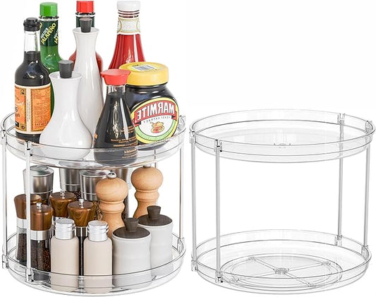 2 Pack 2 Tier Lazy Susan Spice Rack for Cabinet,Countertop and Pantry,9.5"W Small Rotating Turntable Organizer for Condiment,Pill Bottle,Vitamin,Medicine Cabinet Organizers and Kitchen Spice Organizer