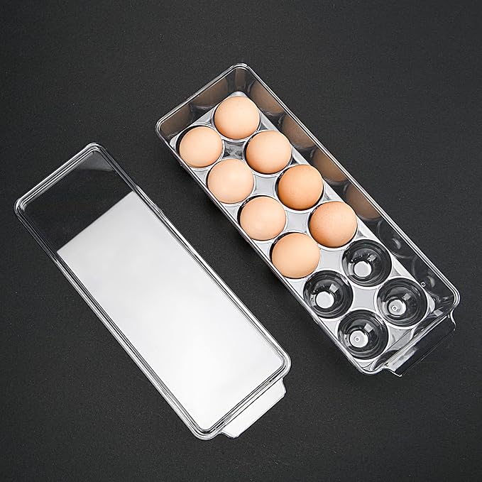 12 Eggs Holder for Refrigerator, Clear Egg Container for Fridge, Kitchen