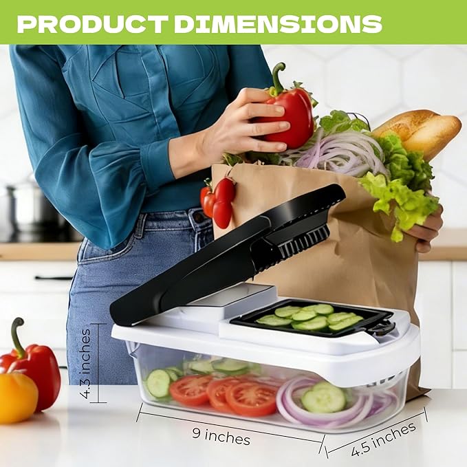17-in-1 Multifunctional Vegetable Chopper, Kitchen Gadgets with Container, Quick Chopping Stainless steel Slicer for Salad & Onion, Dishwasher Safe Food Chopper for Home Cooking Essentials