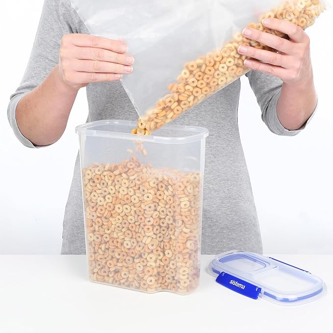 Sistema KLIP IT+ 4.2L Cereal Storage Container, Stackable & Airtight Food Pantry Storage, Dishwasher, Freezer, & Microwave-Safe, BPA-Free
