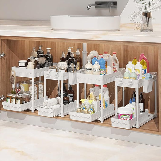 Under Sink Organizer, Bathroom Organizers and Storage, White, 4 Pack