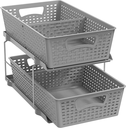 Simple Houseware 2 Tier Bathroom Organizer Tray Pull-Out Sliding Drawer, Gray