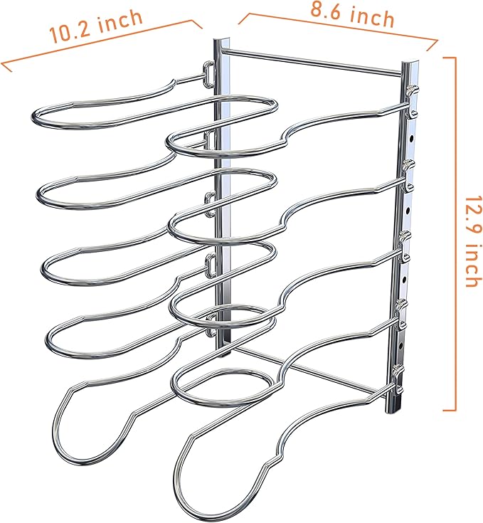 CAXXA Heavy Duty Pan Rack, Pot Lid Rack, Kitchen Cabinet Pantry Cookware Organizer Rack Holder with 5 Adjustable Dividers, Chrome (Pack of 2)