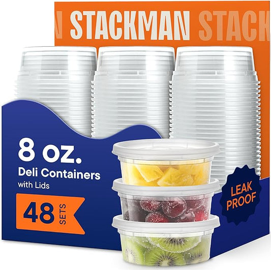 Stack Man 8 oz Deli Containers with Lids (48 Sets)