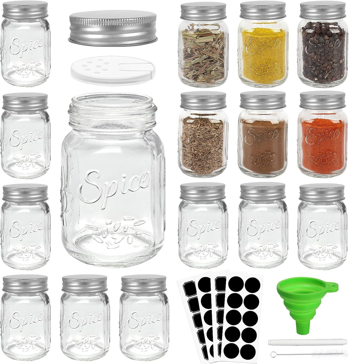 15 Pack 4oz Glass Spice Jars with Metal Caps and Shaker Lids